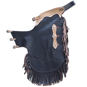 Hilason Western Bull Riding Chinks Chaps Pro Rodeo Bronc Leather Black